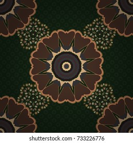 Green, gray and brown printable package decorative elements. Coloring page template. Vector flower Mandala seamless pattern. Vector illustration. Oriental, mystic, alchemy pattern.