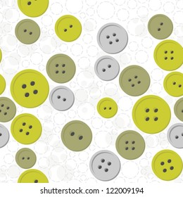 green gray button mess on white dotted background seamless pattern