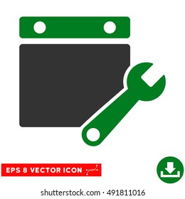 Green And Gray Calendar Tuning EPS vector icon. Illustration style is flat iconic bicolor symbol on a white background.