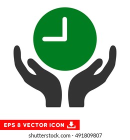 Green And Gray Clock Care EPS vector pictogram. Illustration style is flat iconic bicolor symbol on a white background.