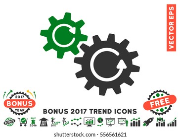 Green And Gray Cogs Rotation icon with bonus 2017 year trend images. Vector illustration style is flat iconic bicolor symbols, white background.