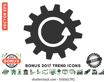 Green And Gray Cogwheel Rotation icon with bonus 2017 trend pictograph collection. Vector illustration style is flat iconic bicolor symbols, white background.