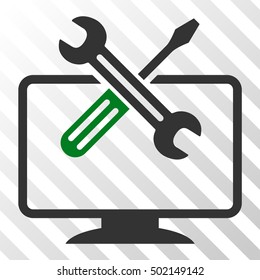Green And Gray Computer Tools interface icon. Vector pictogram style is a flat bicolor symbol on diagonal hatch transparent background.
