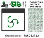 Green And Gray Cyclone Calendar Page vector icon with 1000 medical business pictograms. Set style is flat bicolor symbols, green and gray colors, white background.