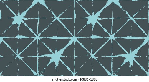 Green, Gray Dark Geo Pattern Kimono Ornament. Nice Tradition Geometrical Wabi Sabi Ikat Texture. Organic Tie Dye Batik Modern Boho Fabric Background. Kimono Geo Pattern Female Fashion Vintage Print