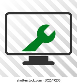 Green And Gray Desktop Options interface toolbar pictogram. Vector pictograph style is a flat bicolor symbol on diagonal hatch transparent background.