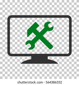 Green And Gray Desktop Settings interface icon. Vector pictograph style is a flat bicolor symbol on chess transparent background.