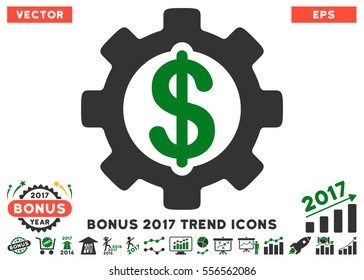 Green And Gray Development Cost pictogram with bonus 2017 trend images. Vector illustration style is flat iconic bicolor symbols, white background.