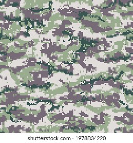 Green gray digital camouflage seamless pattern. Vector