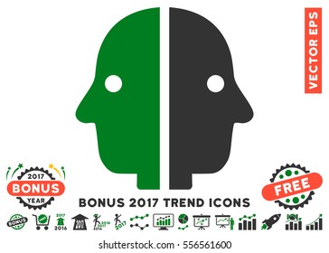 Green And Gray Dual Face icon with bonus 2017 trend design elements. Vector illustration style is flat iconic bicolor symbols, white background.