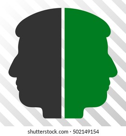 Green And Gray Dual Face interface toolbar pictogram. Vector pictograph style is a flat bicolor symbol on diagonal hatch transparent background.
