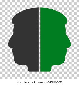 Green And Gray Dual Face interface pictogram. Vector pictograph style is a flat bicolor symbol on chess transparent background.