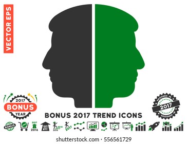 Green And Gray Dual Face pictogram with bonus 2017 year trend icon set. Vector illustration style is flat iconic bicolor symbols, white background.