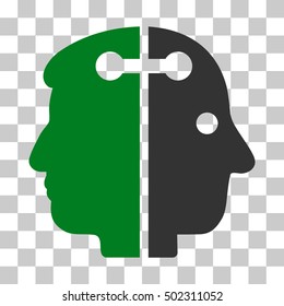 Green And Gray Dual Head Connection interface icon. Vector pictograph style is a flat bicolor symbol on chess transparent background.