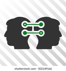 Green And Gray Dual Heads Interface Connection interface pictogram. Vector pictogram style is a flat bicolor symbol on diagonal hatch transparent background.