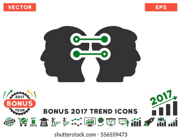 Green And Gray Dual Heads Interface Connection pictogram with bonus 2017 trend pictograms. Vector illustration style is flat iconic bicolor symbols, white background.