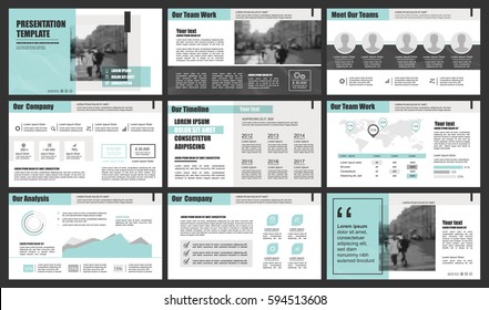 Elementos verdes e cinza para infográficos. Modelos de apresentação. Use em apresentação, folheto e folheto, relatório corporativo, marketing, publicidade, relatório anual, banner.