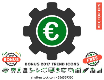 Green And Gray Euro Development Gear pictograph with bonus 2017 trend design elements. Vector illustration style is flat iconic bicolor symbols, white background.