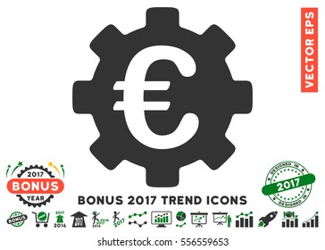 Green And Gray Euro Development Gear icon with bonus 2017 year trend pictograms. Vector illustration style is flat iconic bicolor symbols, white background.