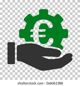Green And Gray Euro Development Service Hand interface toolbar icon. Vector pictogram style is a flat bicolor symbol on chess transparent background.