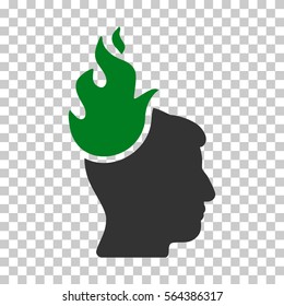Green And Gray Fired Head interface pictogram. Vector pictogram style is a flat bicolor symbol on chess transparent background.