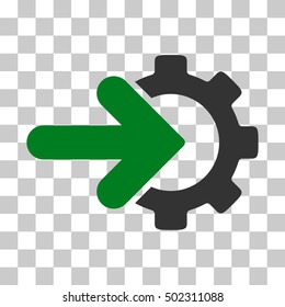 Green And Gray Gear Integration interface toolbar pictogram. Vector pictograph style is a flat bicolor symbol on chess transparent background.
