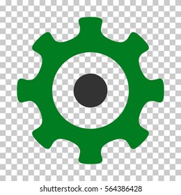 Green And Gray Gear interface icon. Vector pictogram style is a flat bicolor symbol on chess transparent background.