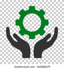 Green And Gray Gear Maintenance Hands interface icon. Vector pictogram style is a flat bicolor symbol on chess transparent background.