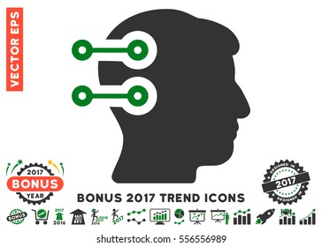 Green And Gray Head Connectors icon with bonus 2017 trend symbols. Vector illustration style is flat iconic bicolor symbols, white background.