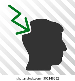 Green And Gray Head Electric Strike toolbar pictogram. Vector pictogram style is a flat bicolor symbol on diagonal hatch transparent background.