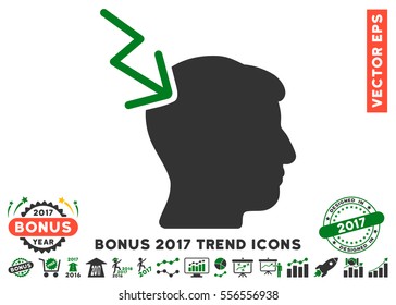 Green And Gray Head Electric Strike icon with bonus 2017 trend pictograph collection. Vector illustration style is flat iconic bicolor symbols, white background.
