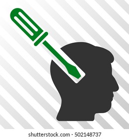 Green And Gray Head Screwdriver Tuning interface toolbar icon. Vector pictograph style is a flat bicolor symbol on diagonal hatch transparent background.