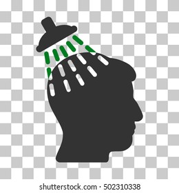 Green And Gray Head Shower toolbar icon. Vector pictograph style is a flat bicolor symbol on chess transparent background.