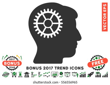 Green And Gray Intellect Cog icon with bonus 2017 year trend pictures. Vector illustration style is flat iconic bicolor symbols, white background.