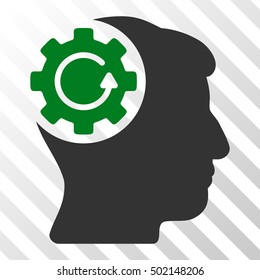 Green And Gray Intellect Gear Rotation interface icon. Vector pictogram style is a flat bicolor symbol on diagonal hatch transparent background.