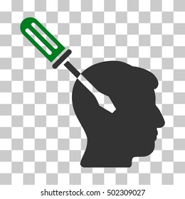 Green And Gray Intellect Screwdriver Tuning interface toolbar icon. Vector pictogram style is a flat bicolor symbol on chess transparent background.