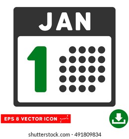Green And Gray January First EPS vector pictogram. Illustration style is flat iconic bicolor symbol on a white background.