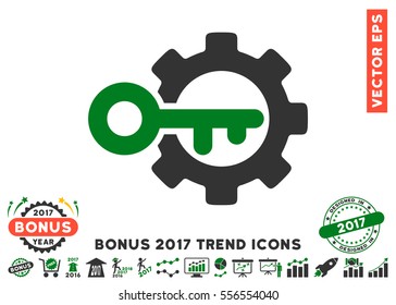 Green And Gray Key Options pictogram with bonus 2017 trend clip art. Vector illustration style is flat iconic bicolor symbols, white background.