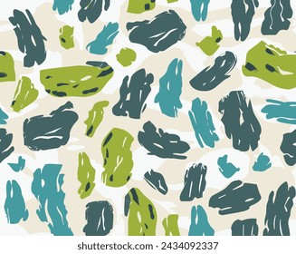 Green and Gray Leopard Print Pattern on White Background, Letterboxing, Organic Shapes, Light Teal and Dark White, Multi-Coloured Minimalism