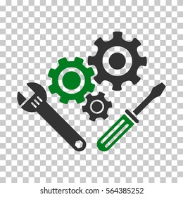 Green And Gray Mechanics Tools interface toolbar pictogram. Vector pictogram style is a flat bicolor symbol on chess transparent background.