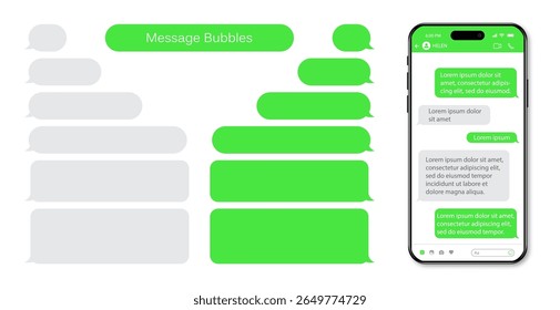 Green and Gray Message Chat Bubbles with Smartphone Screen Vector