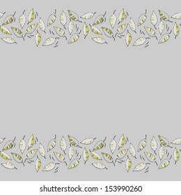 green gray messy leaves on windy day abstract botanical horizontal border on light gray background with blank place for your text