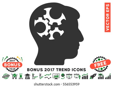 Green And Gray Mind Gears icon with bonus 2017 trend clip art. Vector illustration style is flat iconic bicolor symbols, white background.