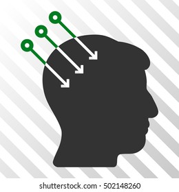 Green And Gray Neural Interface Connectors interface toolbar pictogram. Vector pictograph style is a flat bicolor symbol on diagonal hatch transparent background.