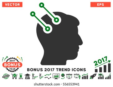 Green And Gray Neural Interface Connectors pictogram with bonus 2017 year trend clip art. Vector illustration style is flat iconic bicolor symbols, white background.