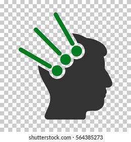 Green And Gray Neural Interface Connectors interface toolbar pictogram. Vector pictogram style is a flat bicolor symbol on chess transparent background.