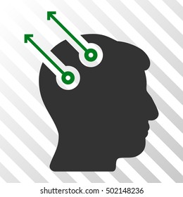 Green And Gray Neural Interface Plugs interface pictogram. Vector pictograph style is a flat bicolor symbol on diagonal hatch transparent background.