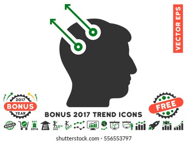 Green And Gray Neural Interface Plugs pictograph with bonus 2017 trend pictograph collection. Vector illustration style is flat iconic bicolor symbols, white background.