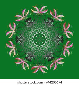 Green, gray and neutral snow on green, gray and neutral colors. Snowflake simple. Symbol of winter, Merry Christmas holiday, Happy New Year celebration Vector. Abstract wallpaper, wrapping decoration.