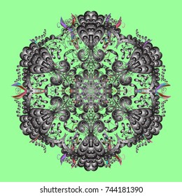 Green, gray and neutral snowflakes on a green, gray and neutral colors. Snowflake vector pattern. Vector illustration. Isolated cute snowflakes on colorful background.
